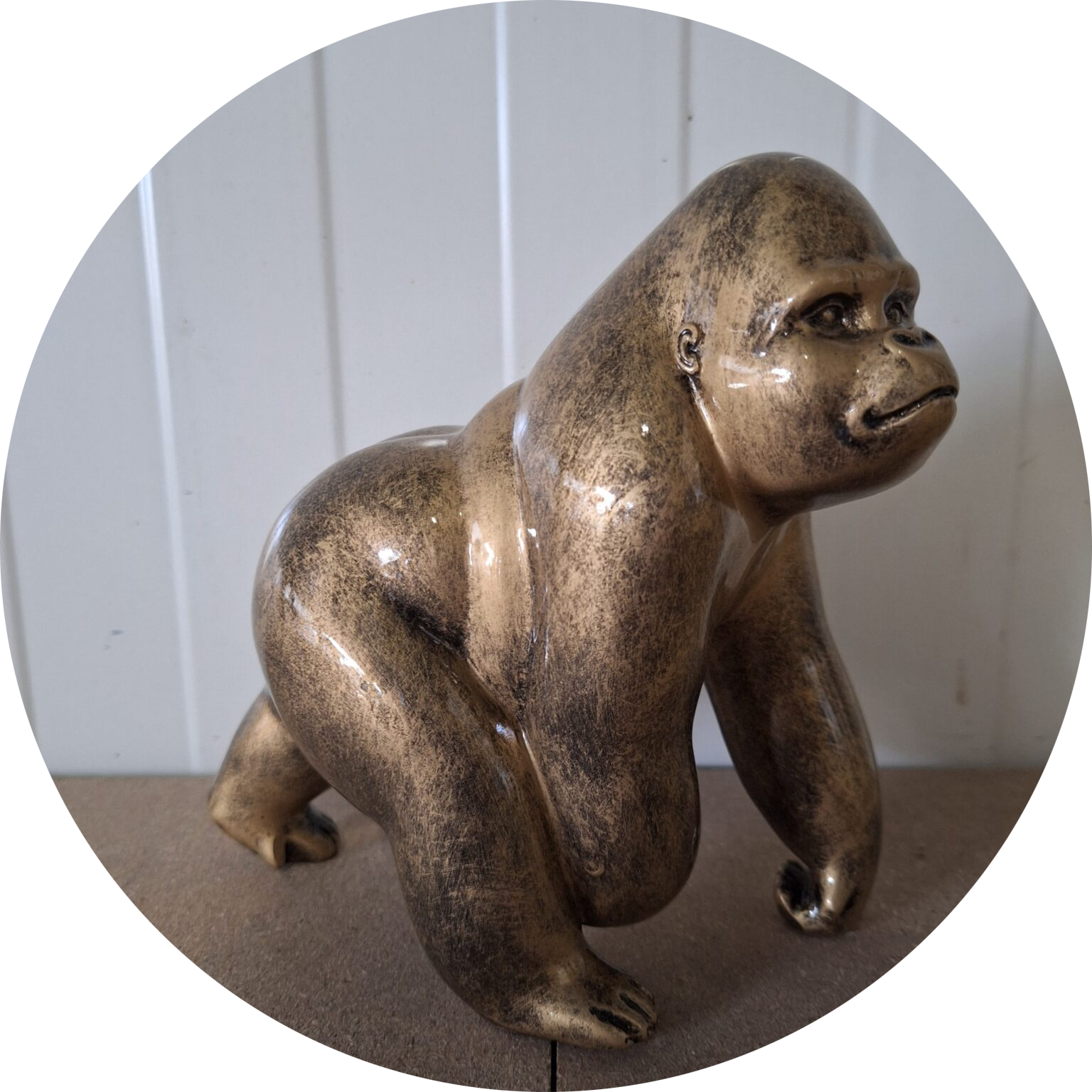 Gorille aap lopend  antiek goud  18 cm verp 8
