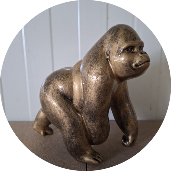 Gorille aap lopend  antiek goud  18 cm verp 8