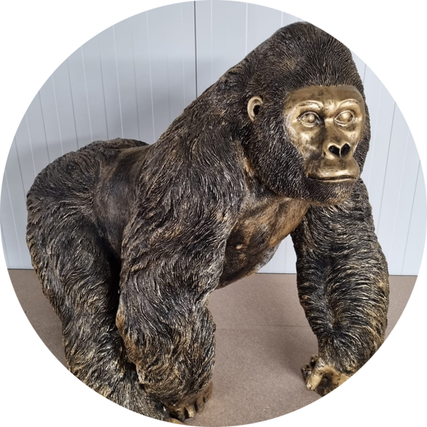 Gorilla aap lopend antiek goud   120 x 70 x 92 cm
