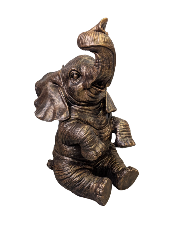 Olifant zit slurf omhoog antiek brons  90 cm