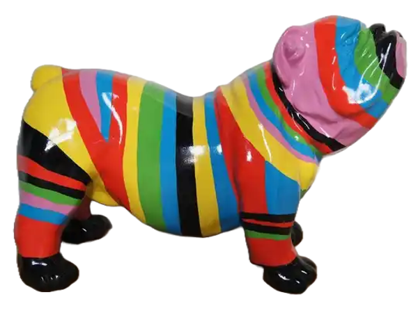 Art pop Hond Engelse bulldog multicolor Streep me polyester résine 30 x 60 cm