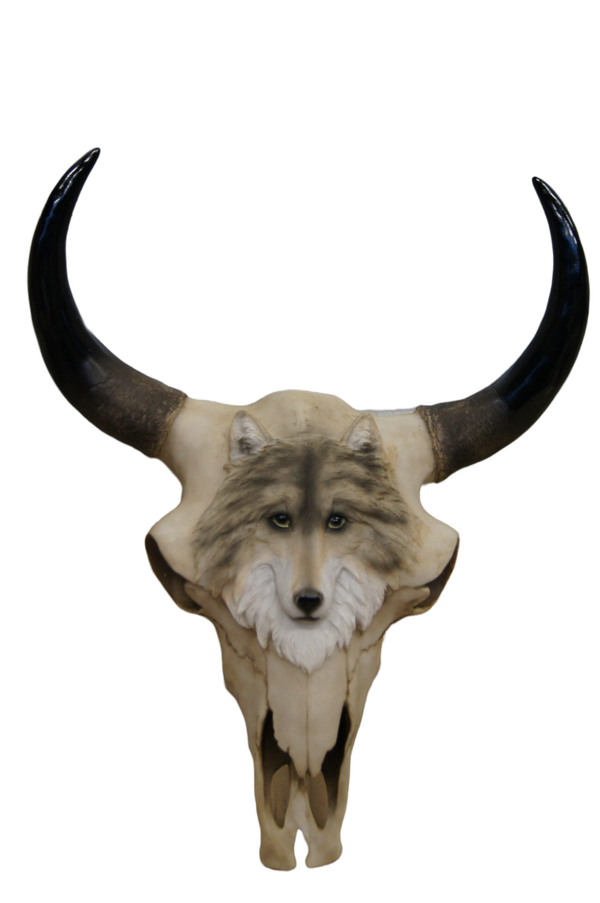 Schedel met wolf kop polyester résine 45 cm