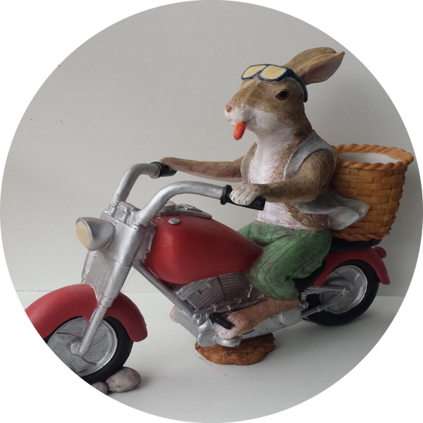 Konijn op moto met planter 35 cm verp 4