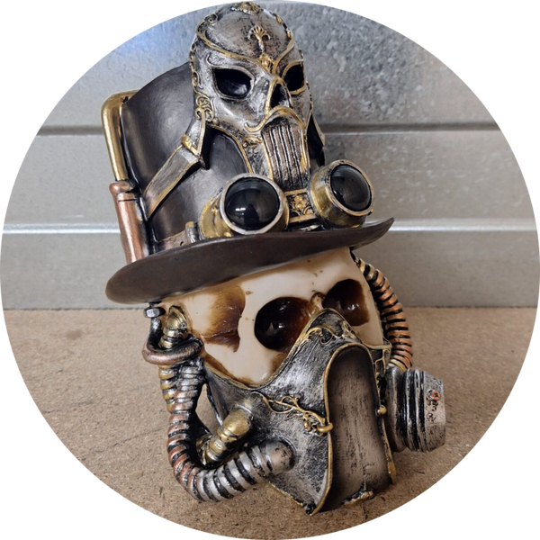 Schedelm met hoed en masker steampunk 20 X 19 X 15 CM verp 6