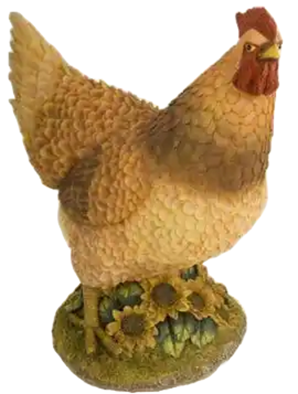 Kip met zonnebloemen polyester résine 35 CM