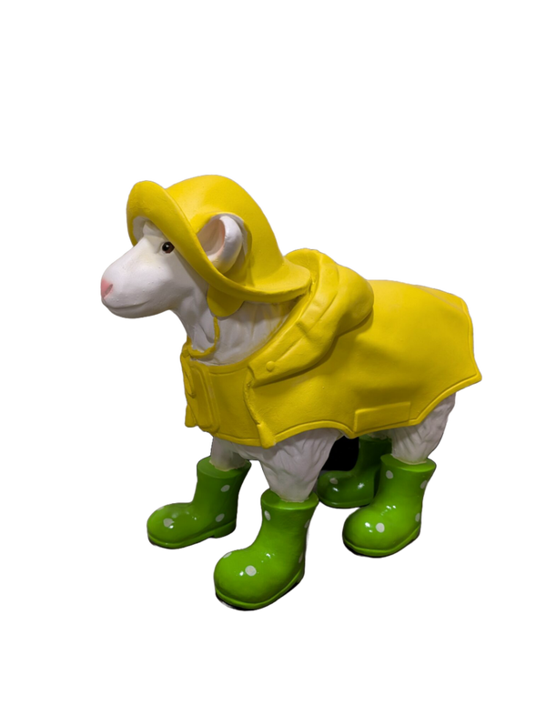 Schaap met laars en regenjas 40 cm