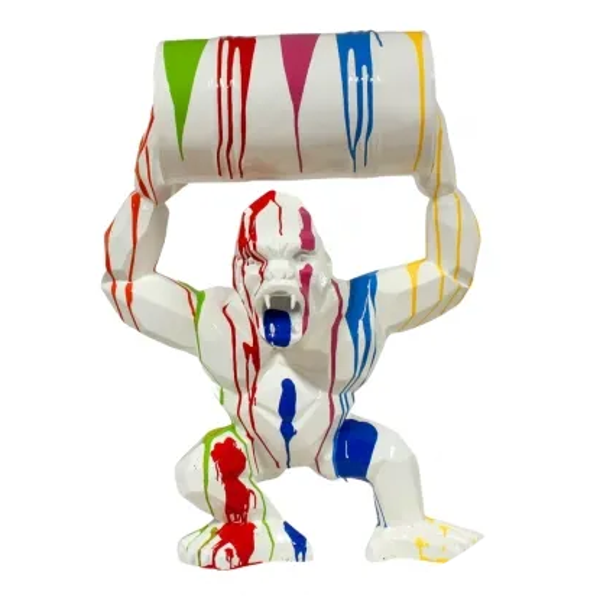 Gorilla aap met ton polyester multicolor wit of zwart drop résine 68 cm
