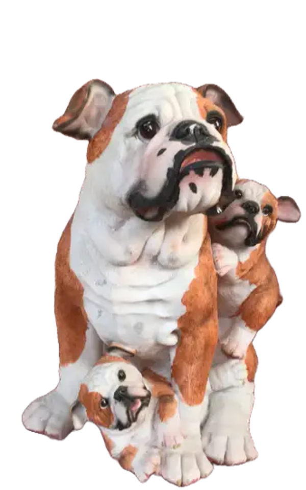 Buldog hondje met puppy’s polyester résine 30 cm