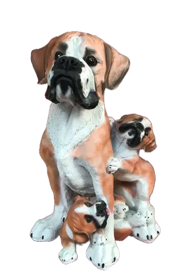 Buldog hondje met puppy’s polyester résine 30 cm