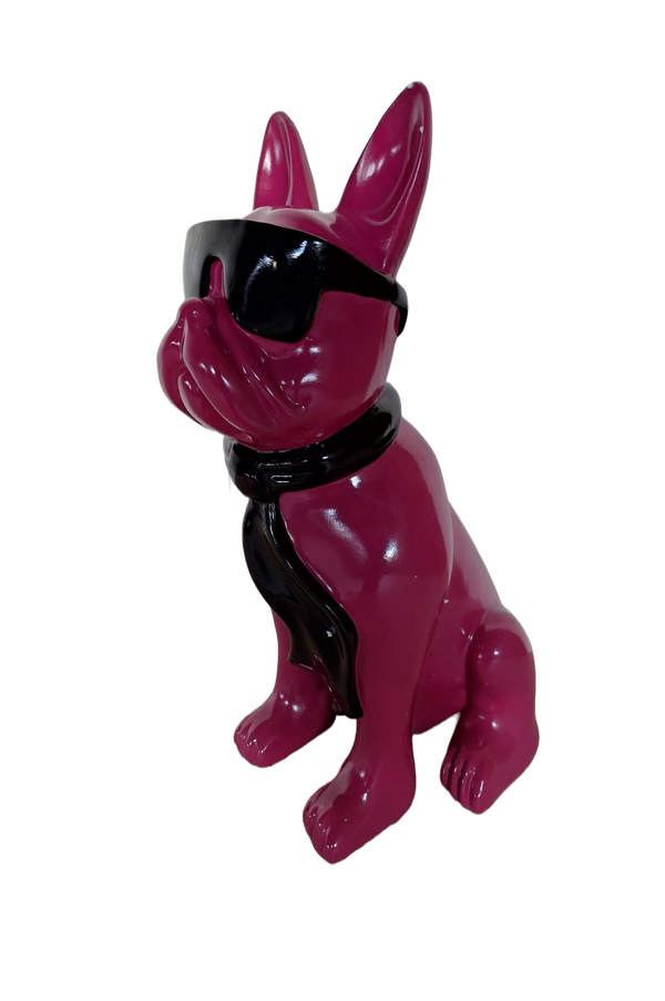 France buldog zit met bril en das  kleur 60 cm