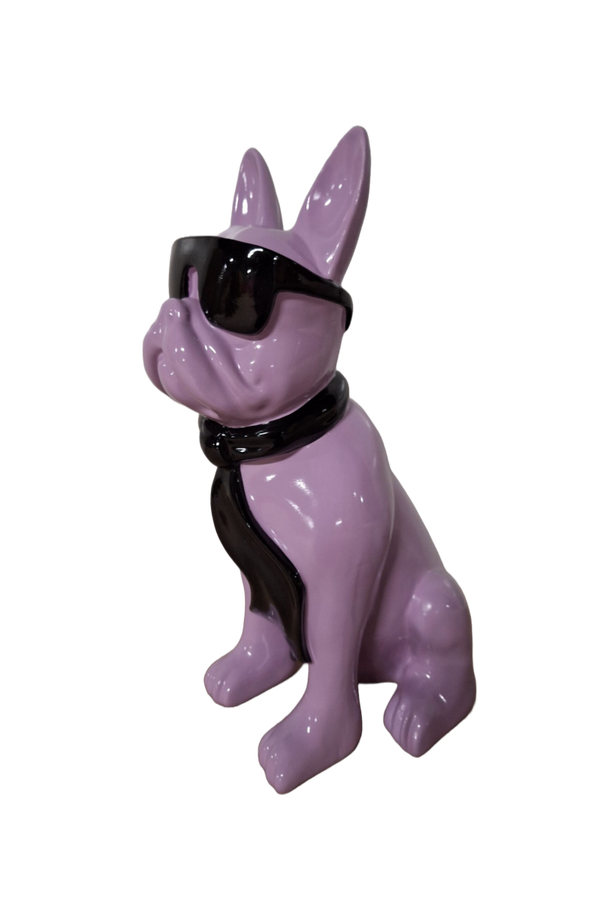 France buldog zit met bril en das  kleur 60 cm