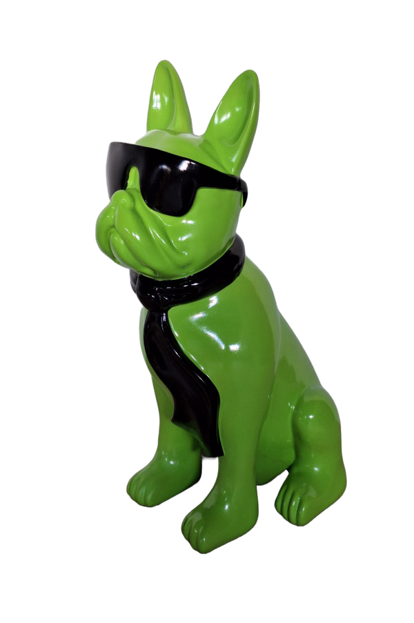 France buldog zit met bril en das  kleur 60 cm