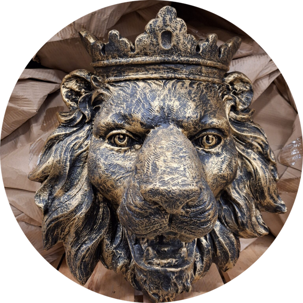 Leeuw kop planter antiek goud 40 cm