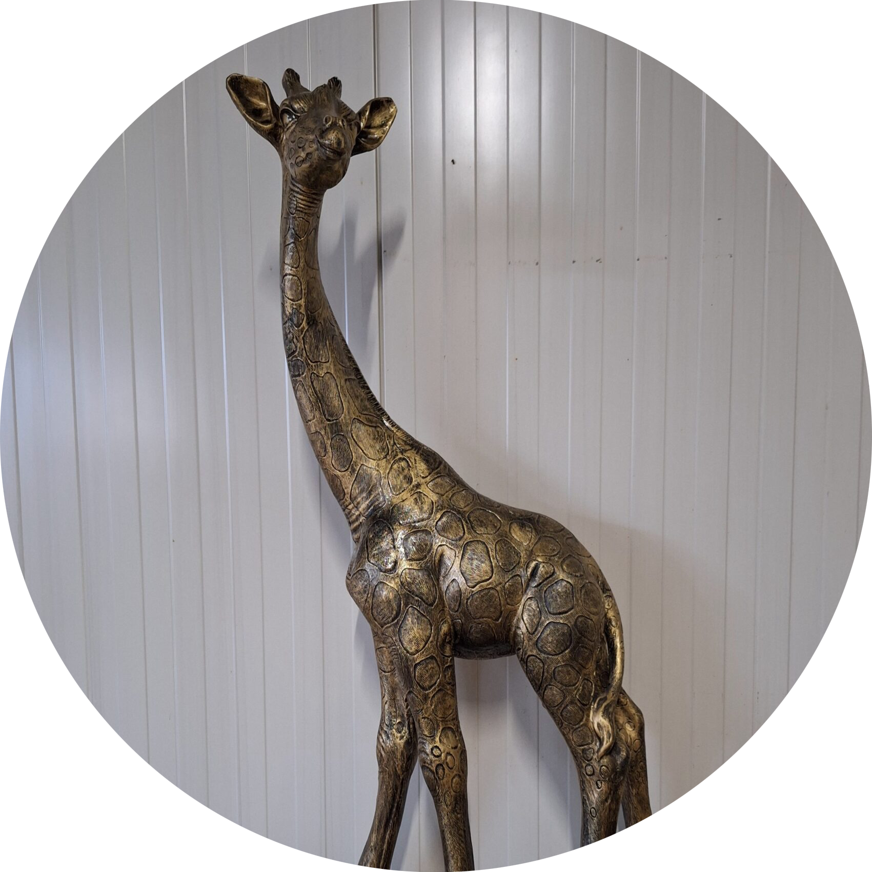 giraffe antiek brons kijkt opzij staand laminaat  119 x 61 x 34cm