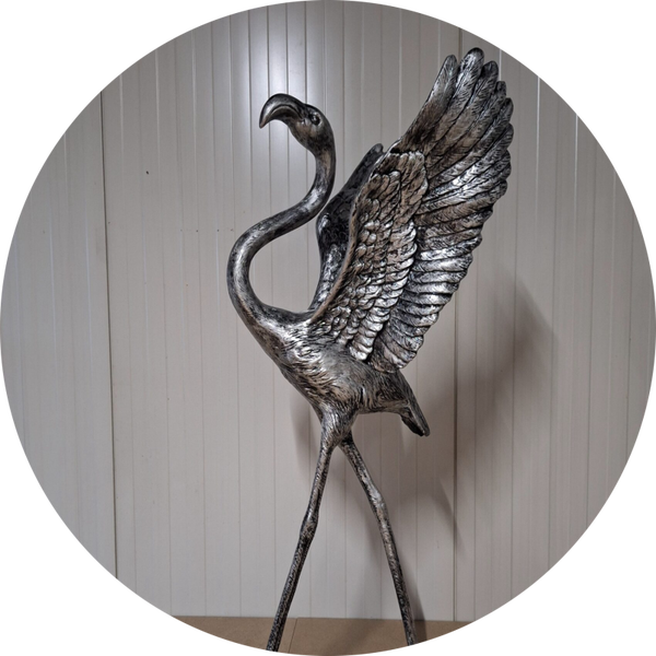 flamingo open vleugels antiek zilver 120 x 50 x 55cm
