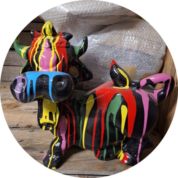 Az125 Funny  lachende koe zwart multicolor streep 50 cm