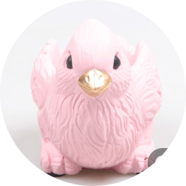 VOGEL MET BAKJE 12X8X7.5 CM ROSE verp 24