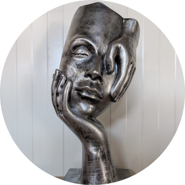 Masker slapende dame antiek zilver 19 x 19 x 48 cm
