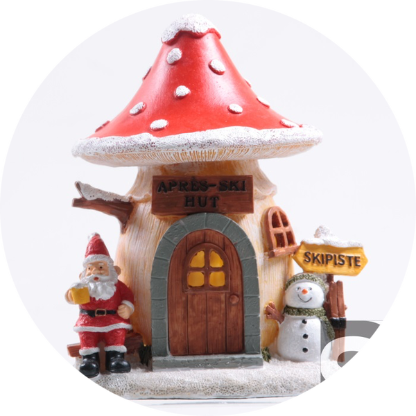 X-Mas Village Paddenstoel Huisje met LED 13x12x16.5 cm Verp 16