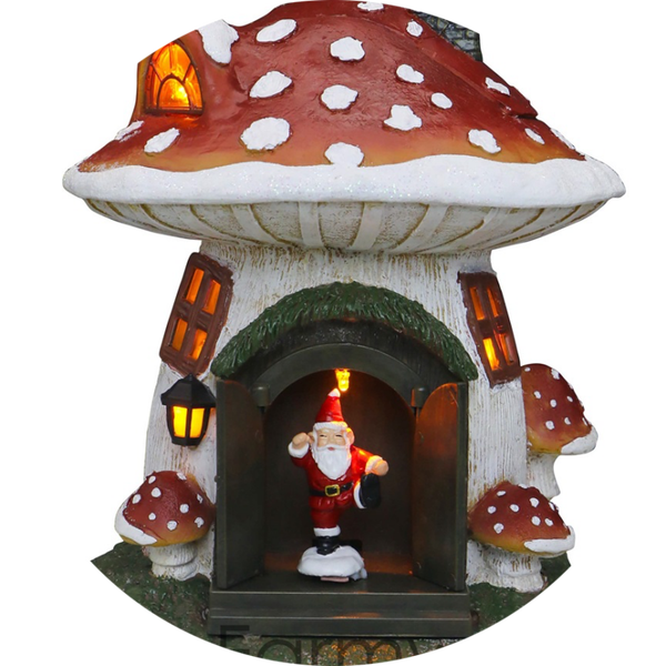 X-Mas Village Paddenstoel Huisje met LED 13x12x16.5 cm Verp. 12