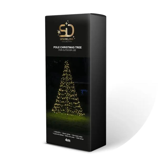 4M VLAGGENMAST KERSTBOOM M/PAAL 640 LED WARM WIT verp 8
