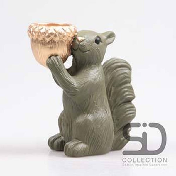 EEKHOORN MET WAXINEHOUDER 14.5X8.5X16.3 CM OLIJFGROEN Verp 24