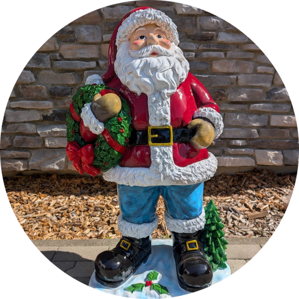 Kerstman staan met kerstkrans  54 x 93 cm