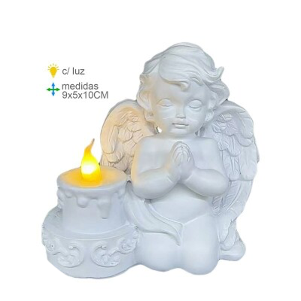 Engel biddend met licht 9x5x10cm verp 12