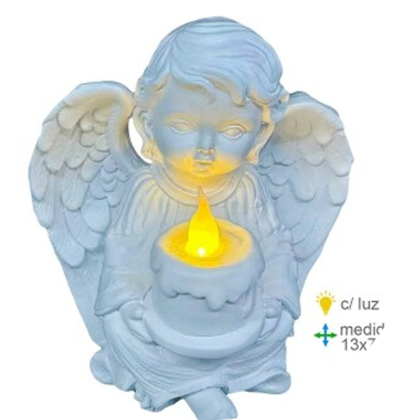 Engel zit met licht 13x7x12cm verp 12