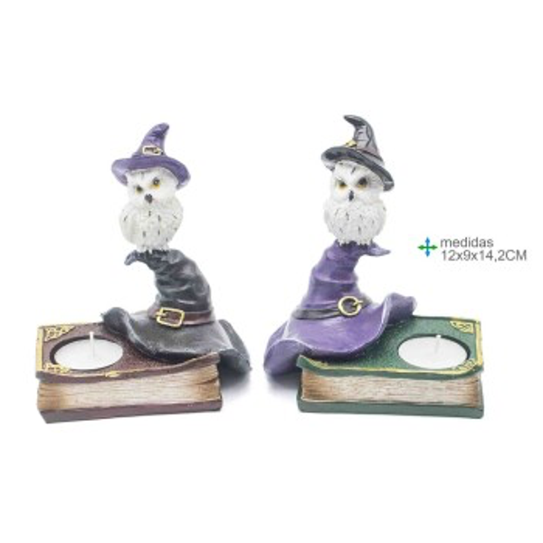 Set Uil op boek theelicht 5,7x4,7x8,2cm verp 12