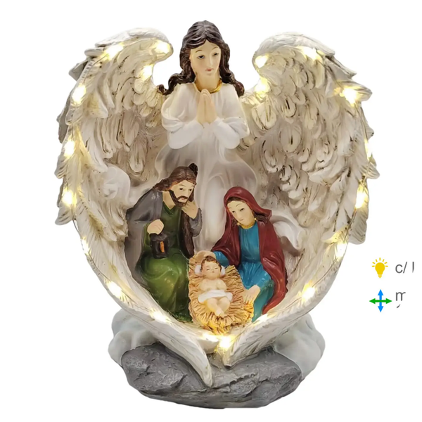 Engel met H Familie Kerststal Hars 14x13x20,5cm verp 6