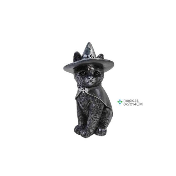 Kat zit Wicca Resina 8x7x14cm verp 12
