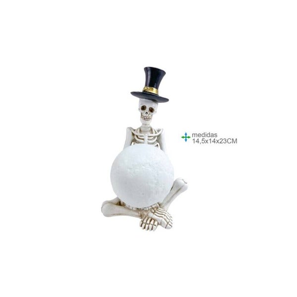 Skelet zit met bal Resina 14,5x14x23cm verp 6