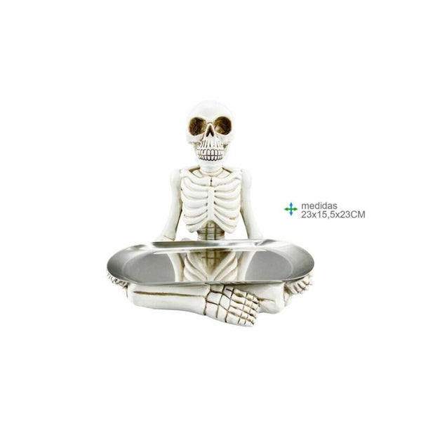 Skelet zit met schaal Resina 23x15,5x23cm verp 6