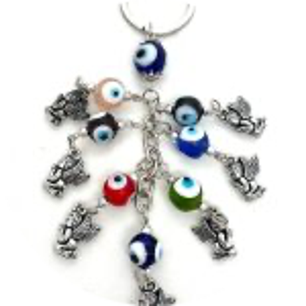 Porte Bonheur  Blauwe Boze Oog Sleutelhanger met Engel Set van 6 Verp 6