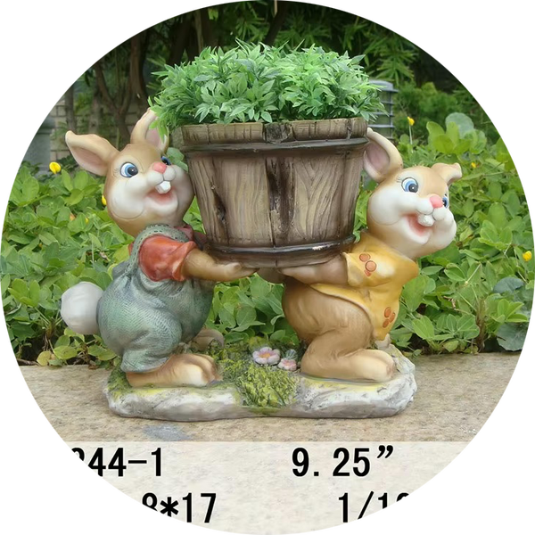 2 konijnen met planter 23 x 17 cm