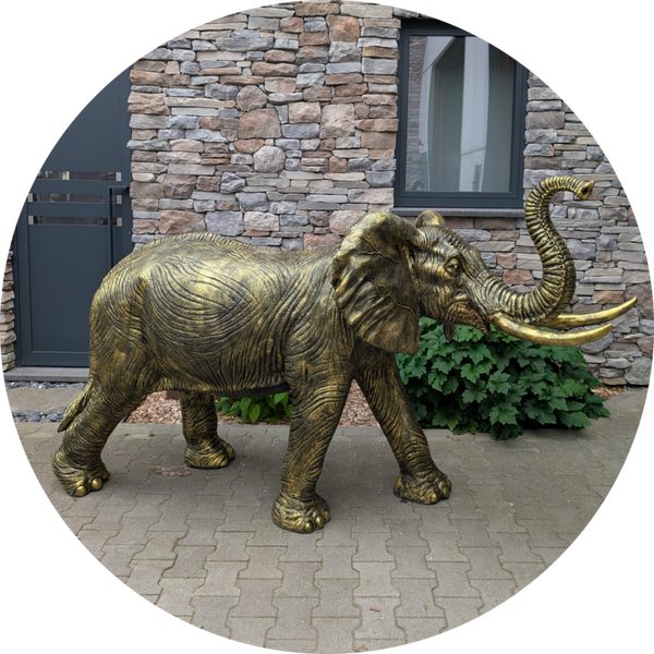 Olifant slurf omhoog antiek brons laminaat 145 x 251 x 102 cm