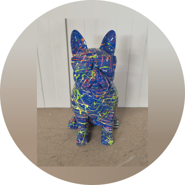 France Buldog zit met bril en das  splash multicolor 35 cm verp 6