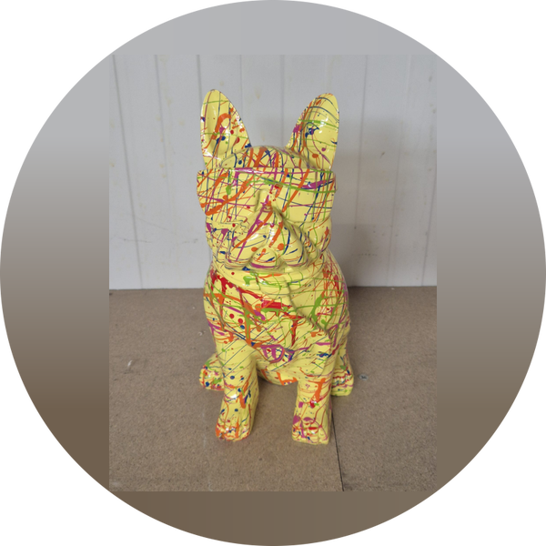France Buldog zit met bril en das  splash multicolor 35 cm verp 6