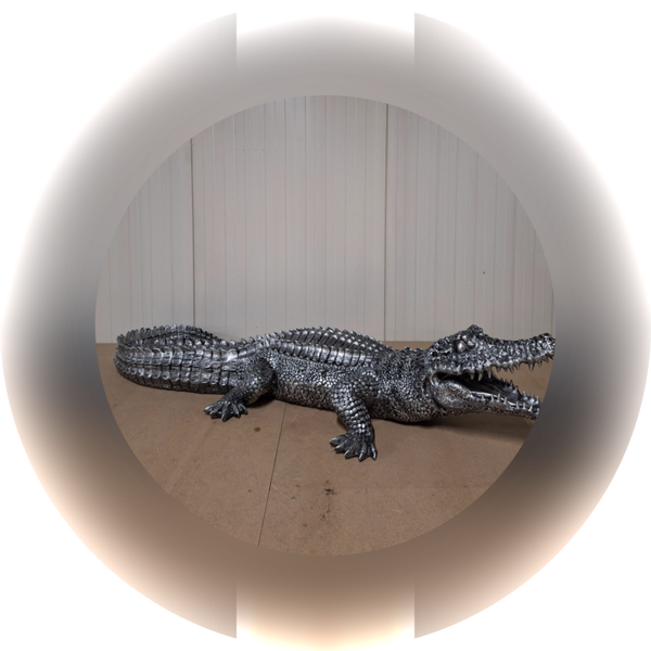 krokodil open muil laminaat zilver metaal 170 cm