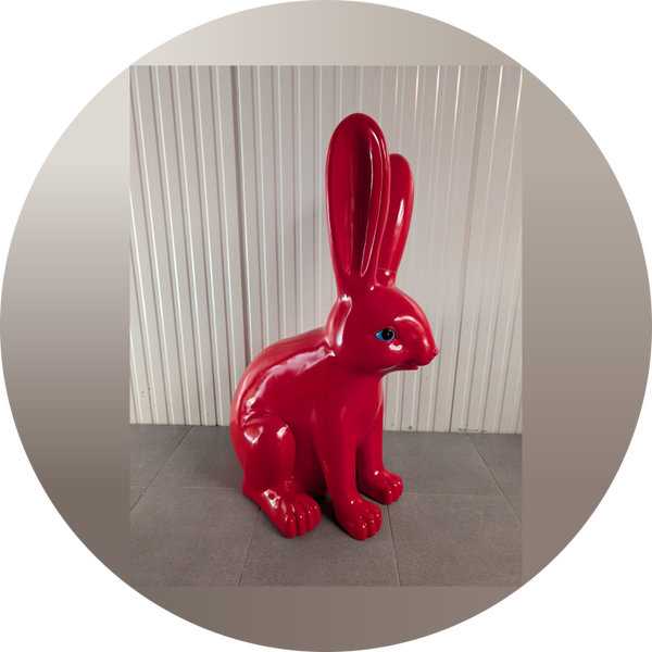 Konijn zit glad rood 44 x 32 x 61 cm