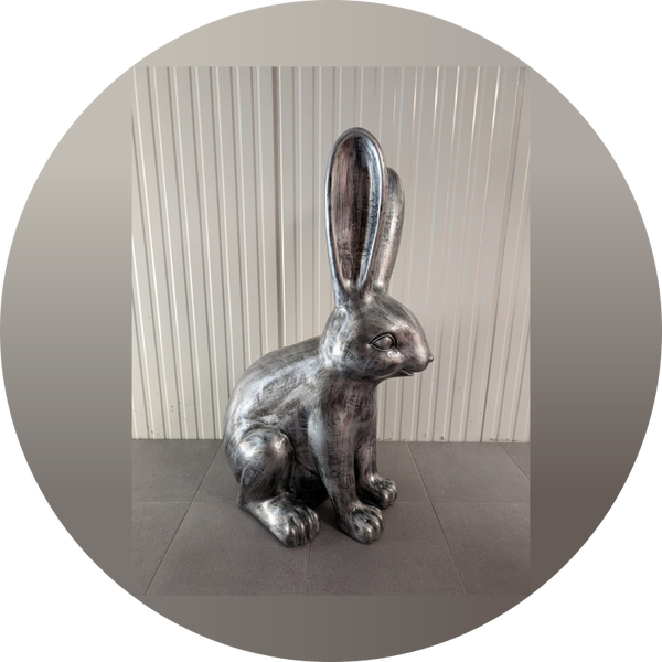 Konijn zit glad antiek zilver  44 x 32 x 61 cm