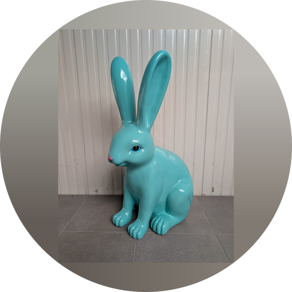 Konijn zit glad blauw 44 x 32 x 61 cm