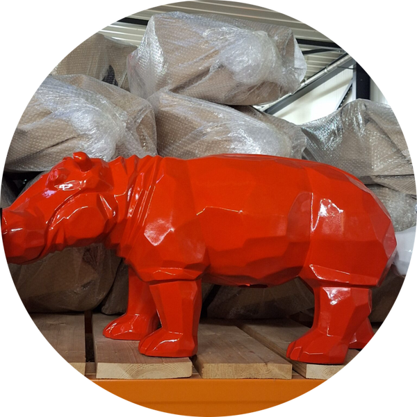 Nijlpaard origami staand rood  95 cm