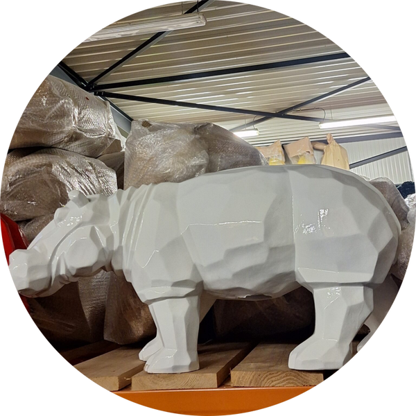 Nijlpaard origami staand wit 95 cm