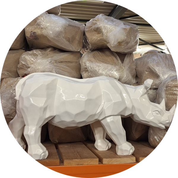 Neushoorn staand origami wit 95 cm