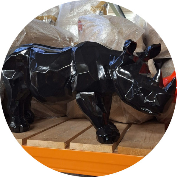 Neushoorn staand origami zwart 95 cm