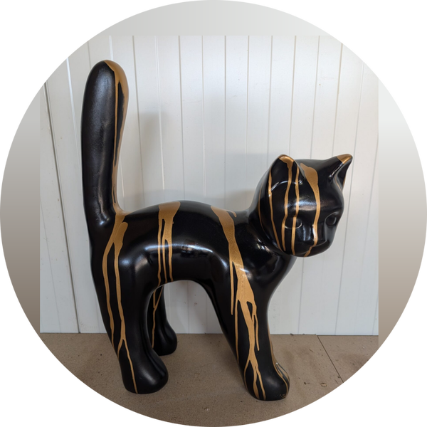 Parijse kat met staart in de lucht zwart druip multicolor 65cm