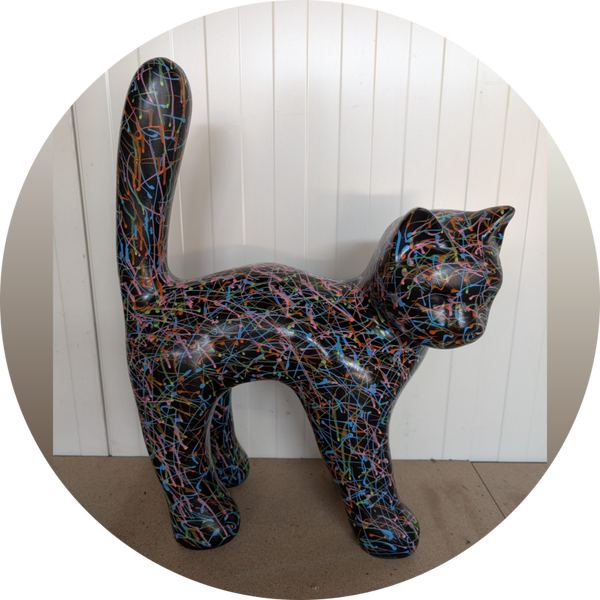 Parijse kat met staart in de lucht zwart splash multicolor 65cm