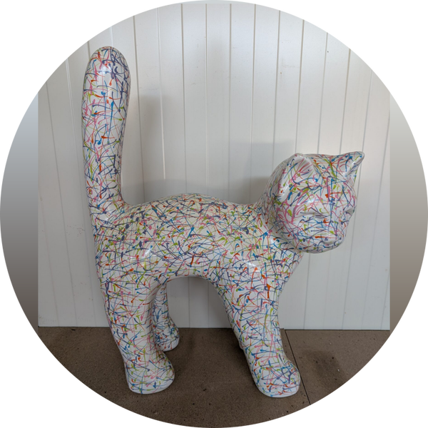 Parijse kat met staart in de lucht wit splash multicolor 65cm